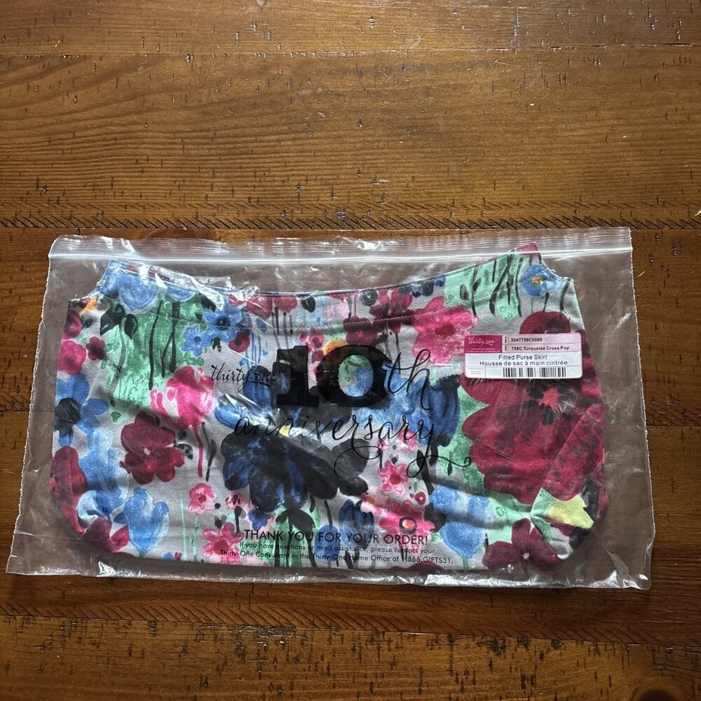Thirty One Fitted Floral Purse Skirt Floral New Turquoise Cross Pop